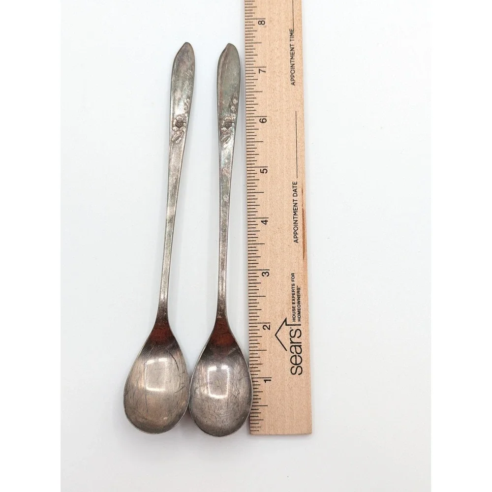 Vintage Gorham Silver Plate‎ Iced Tea Spoons Floral Pattern Set of 2 7.5 Inch